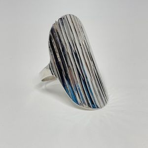 Large Oval   Ring sterling silver 925 for women straight line pattern